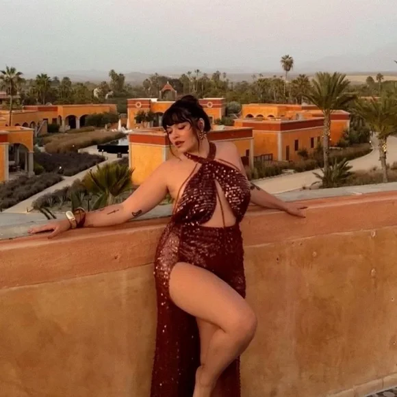 12th Tribe Shimmering Brown Halter Dress - Picture 4 of 4